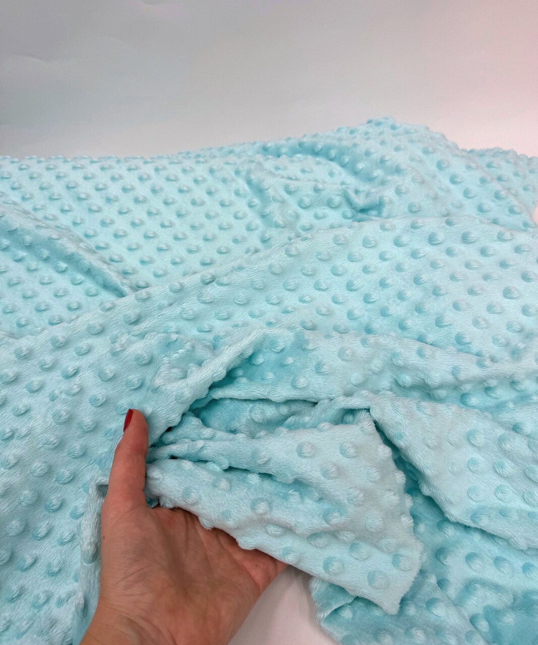 Ice Blue Minky Dot Fabric by the Yard, 60" Wide Ultra-Soft Plush Minky Fabric for Baby Blankets, Nursery Decor, Plush Toys & Sewing